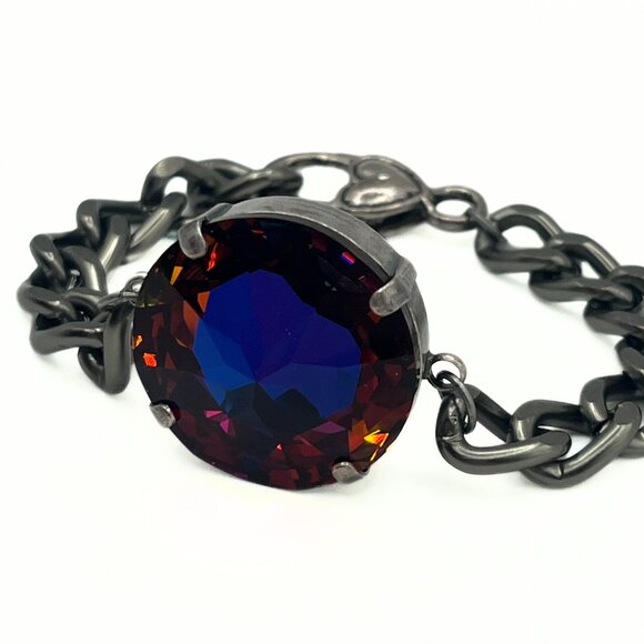 Handcrafted Large Exotic Red w/ Blue Swarovski Crystal Chunky Chain Bracelet - Picture 12 of 16